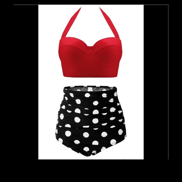 Cherry cat 50s Retro bikini swimsuit 14/16 - Picture 3 of 7